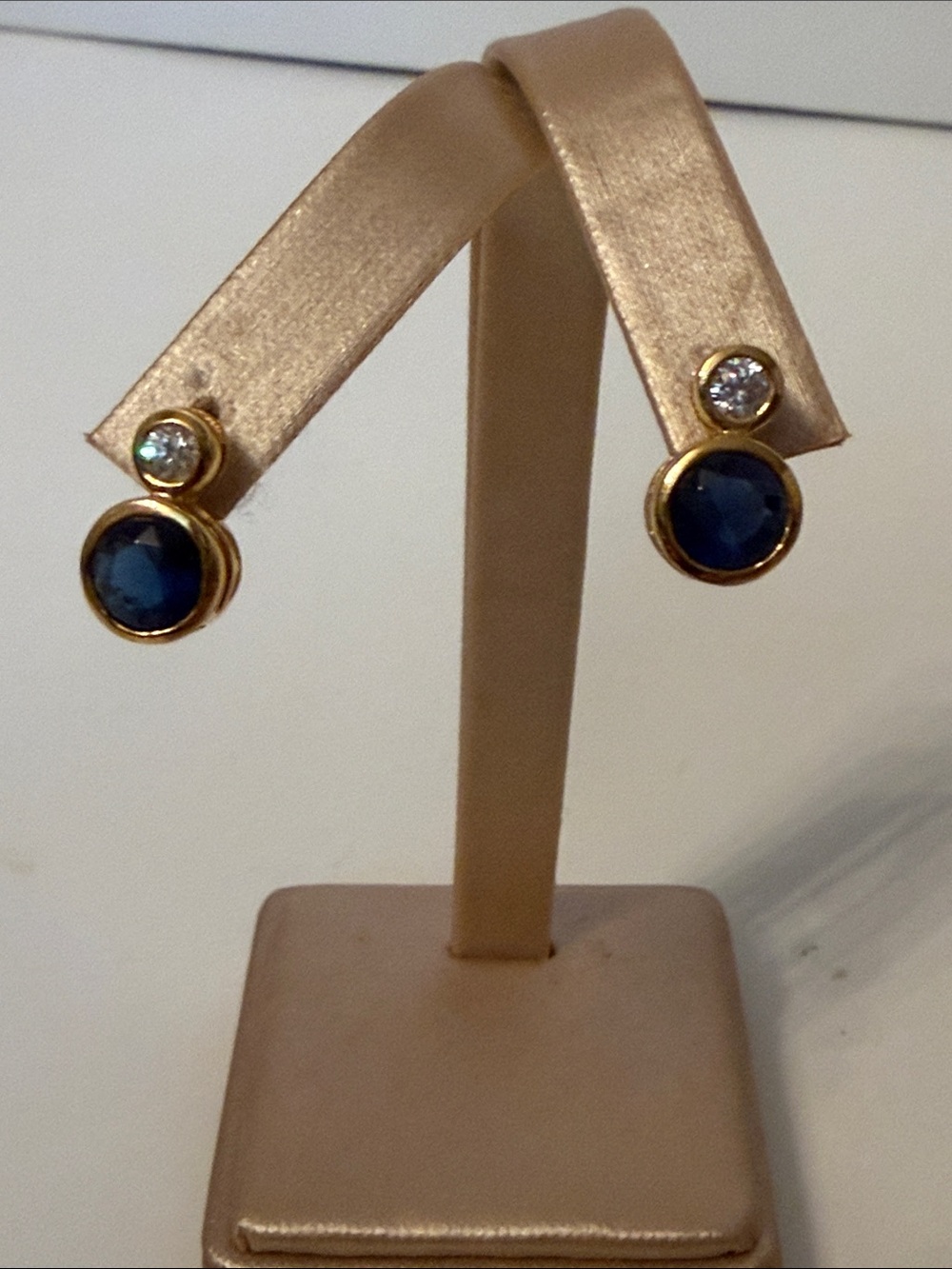 EARRINGS 925 STERLING SILVER GOLD VERMEILCZ CUBIC ZIRCONIA BLUE STONE POST